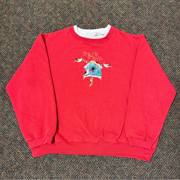 Vintage Sweaters - Vintage 90s Red Christmas Sweatshirt L